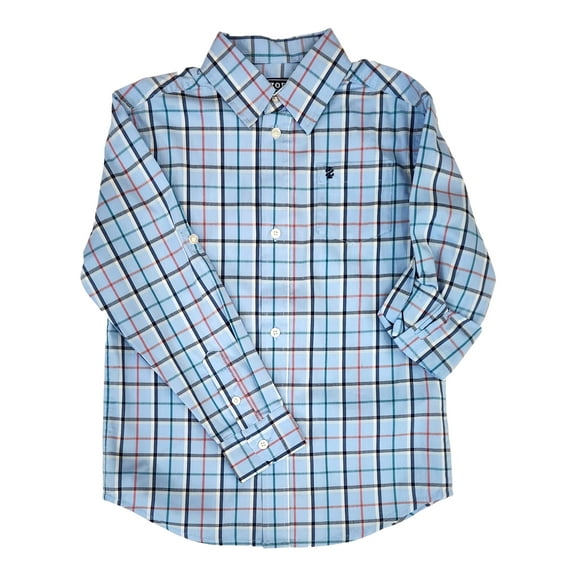 Izod Boys Blue, Black & Red Plaid Flex Long Sleeve Button Front Shirt XS 6-7