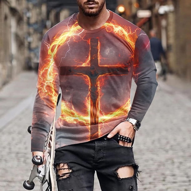 Blusas y camisas de manga larga con cuello redondo para hombre, blusas casuales de manga larga con cuello redondo, blusas estampadas, blusas de poliéster para hombre