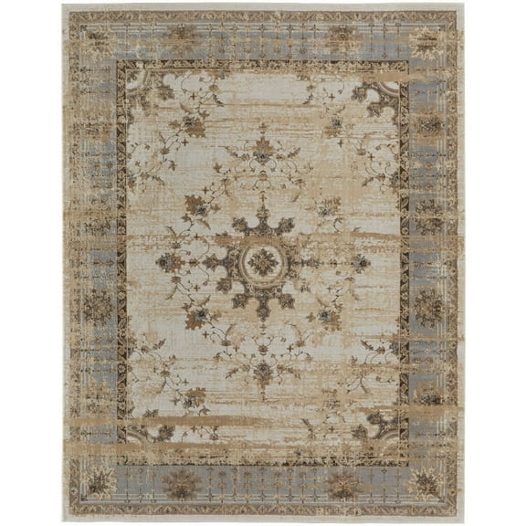8' X 10' Tan Brown And Gray Power Loom Distressed Area Rug