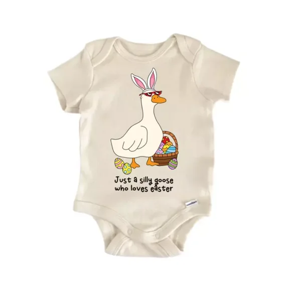 Just A Silly Goose Who Loves Easter Baby Boy Girl Clothes Bodysuit Cute Newborn Cute Baby Onesie, BABY BODYSUIT LAT 4424