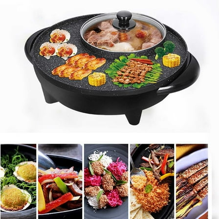 Diceevil 2-in-1 Electric Hot Pot and Grill Combo, 110V Multifunctional Smokeless Korean Barbecue Grill and Hot Pot, for Family Korean BBQ, Shabu and Soup