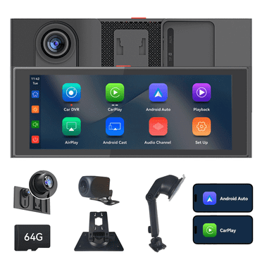 Portable Apple Carplay Screen for Car, 10.26" Wireless Apple Carplay & Android Auto Car Stereo, 4K Dash Cam, with 1080p Backup Camera, GPS Navigation, Mirror Link, Voice Control, Bluetooth, FM