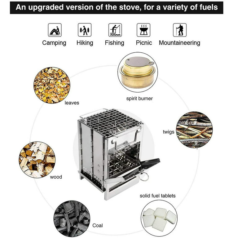 Bestargot Portable Folding Wood Burning Stove, Stainless Steel, for Solo Camping, Hiking, Backpacking, Fueled by Wood, Charcoal, GAS