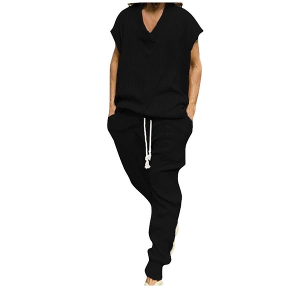 JIKNTTR Men's Summer Clothing Sets Suit Casual Jacquard Loose Sleeveless Vest Trousers Tracksuit Comfy Jogging Loungewear
