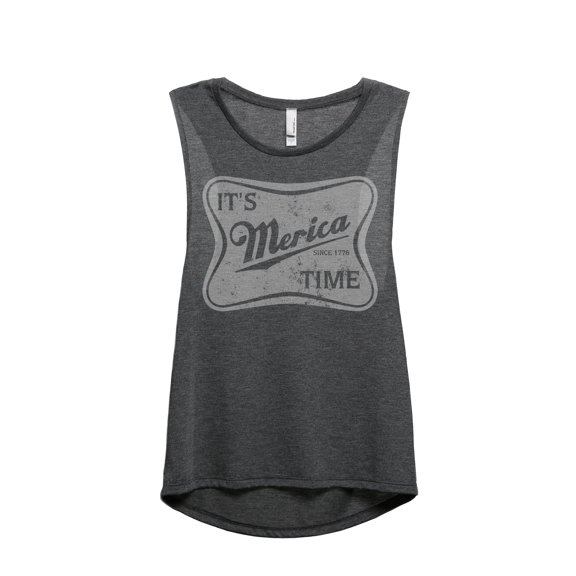 It's Merica Time Women's Fashion Sleeveless Muscle Tank Top Tee Charcoal Grey Small
