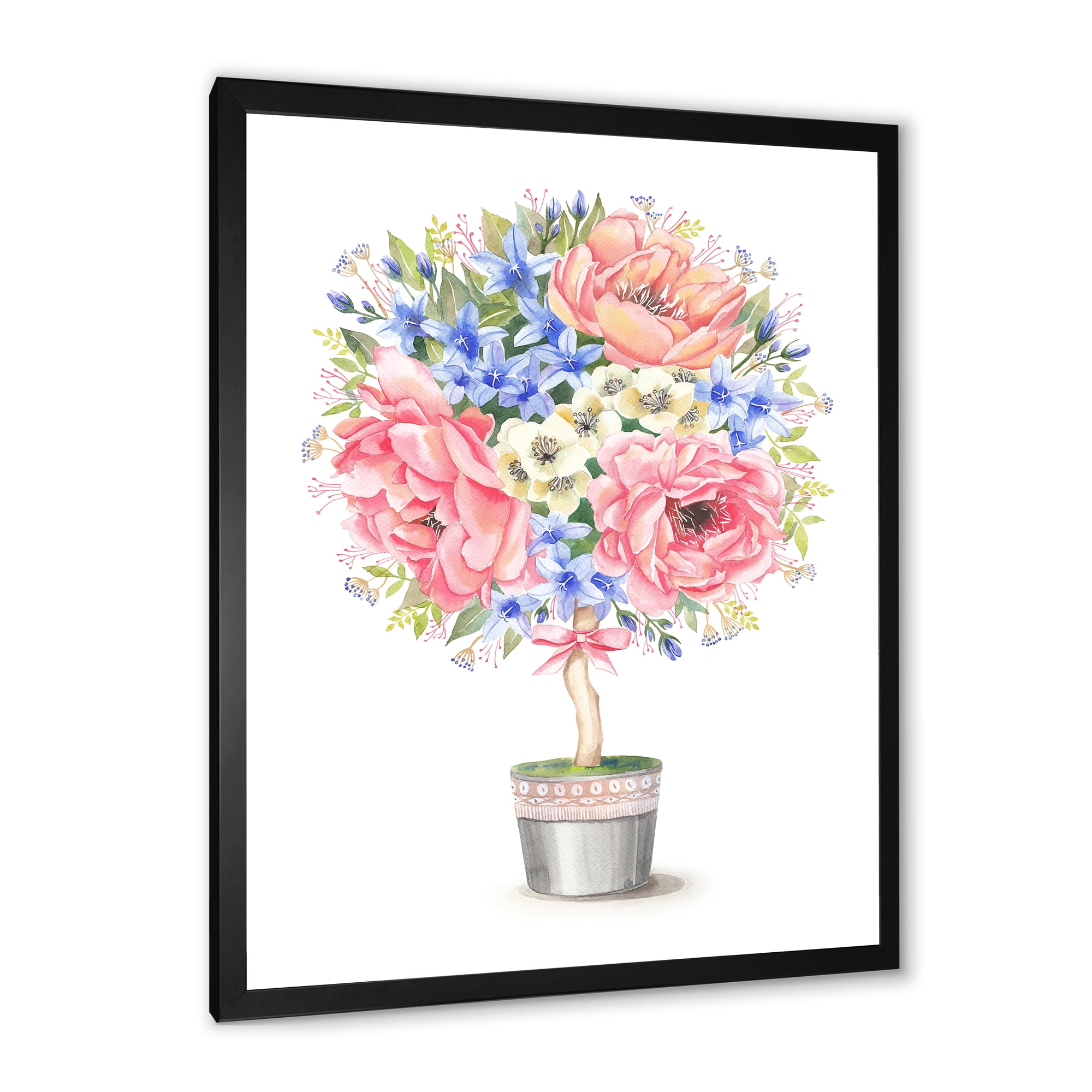 Designart 'A Bow With Flower Tree In A Pot' Farmhouse Framed Art Print