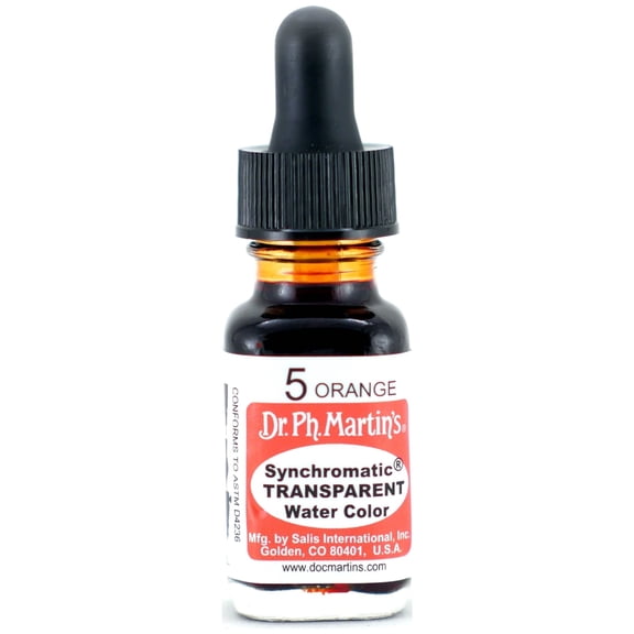 Dr. Ph. Martin's® Synchromatic Transparent Water Color (5) Watercolor Bottle, ½ US fl oz, Orange, 1 Bottle
