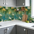 thumbnail image 6 of Boho Peel and Stick Wallpaper White Cranes Golden Chrysanthemums Teal Garden Wall Mural 23.6in x 9.8ft Self Adhesive Removable Wall Paper Renter Friendly Wallpaper for Bedroom Kitchen Farm, 6 of 8