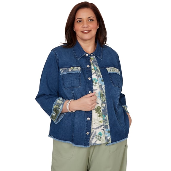 Alfred Dunner Womens Plus-Size Sequin Embellished Stretch Denim Jacket