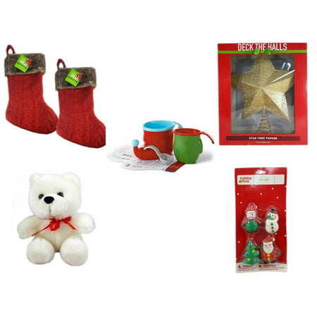 Christmas Fun Gift Bundle [5 Piece] - Be Jolly Faux Fur Red Cable Knit  Stocking 20