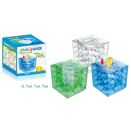 - 1pcs 3D Cube Money Maze Bank Crystal Inverted Bead Storage Money Maze Piggy Bank Brain Teasers Gift Blue Transparent