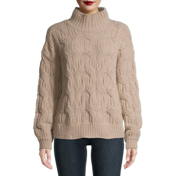 Time and Tru - Time and Tru Women's Mockneck Cable Knit Sweater ...