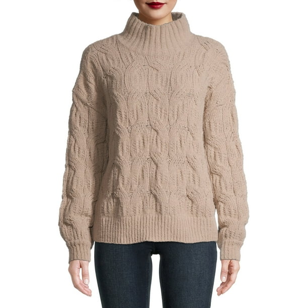 Time and Tru Time and Tru Women's Mockneck Cable Knit Sweater