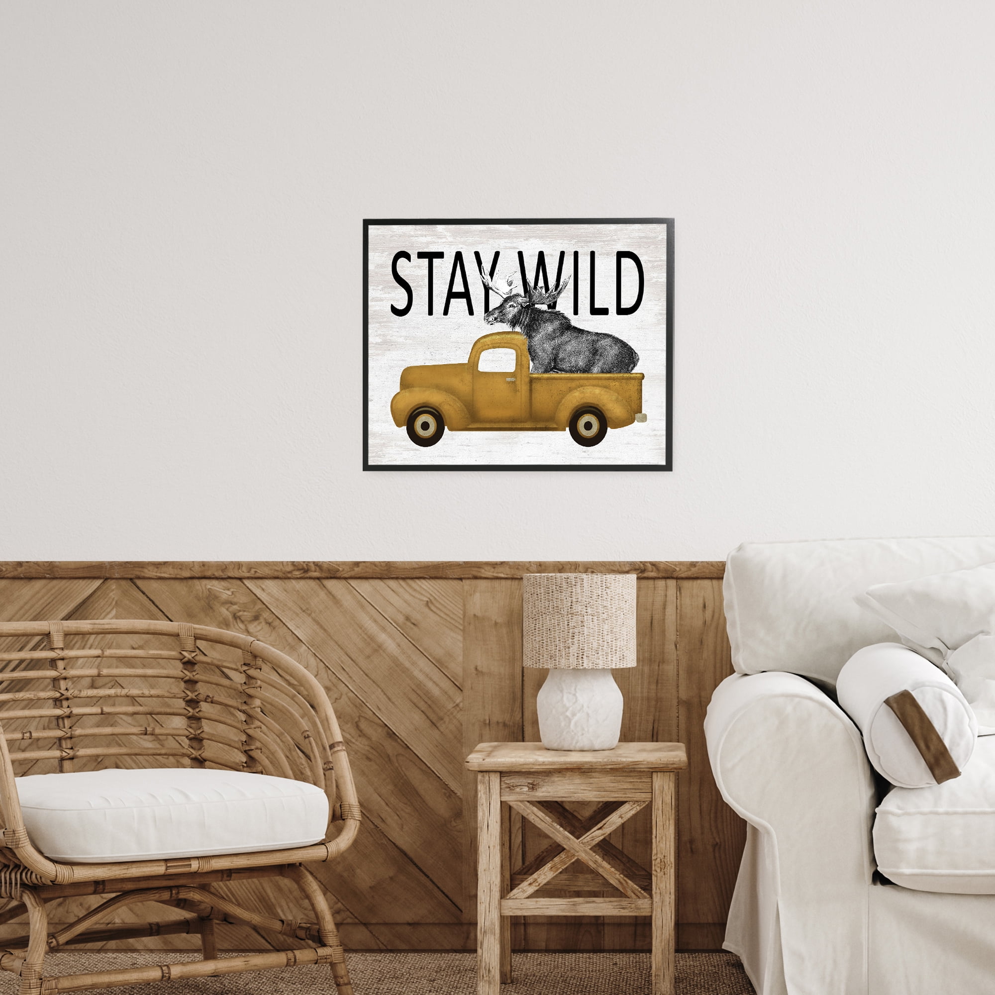 Stay Wild Moose Truck Black Framed Giclee Art, design by Lettered and Lined