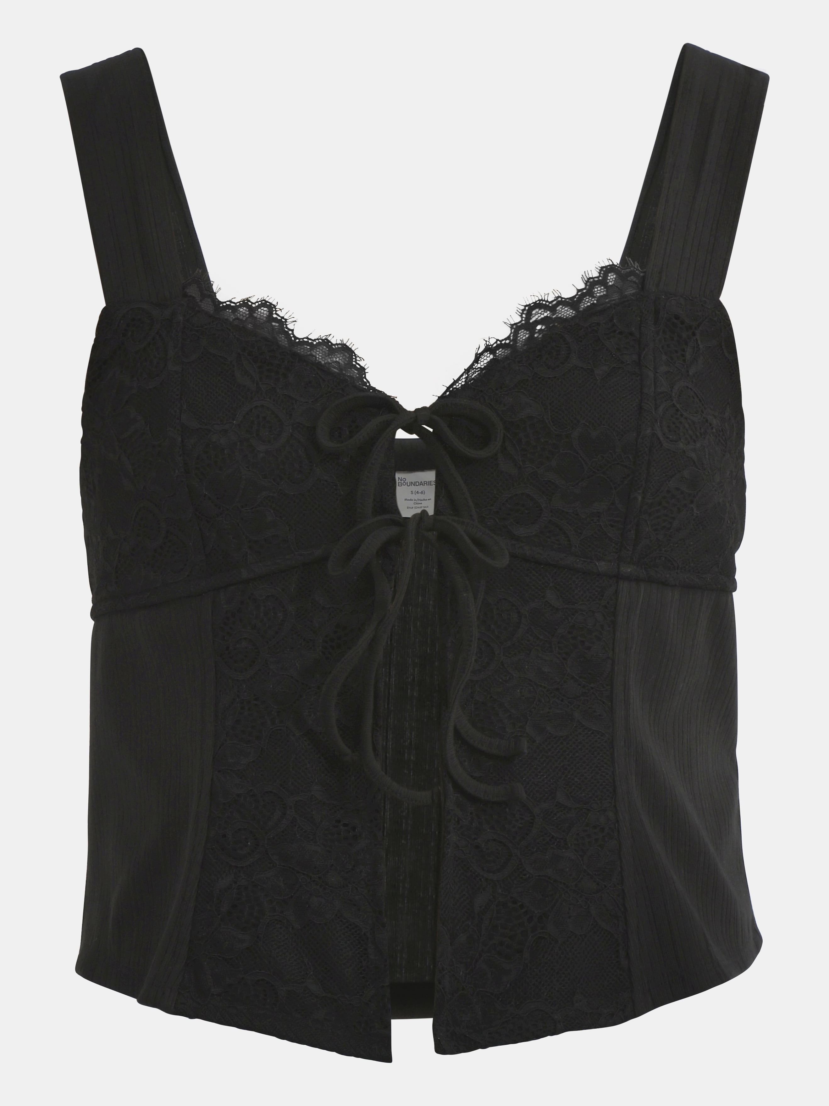 No Boundaries Flyaway Tie-Front Top with Scallop Lace Trim, Women's