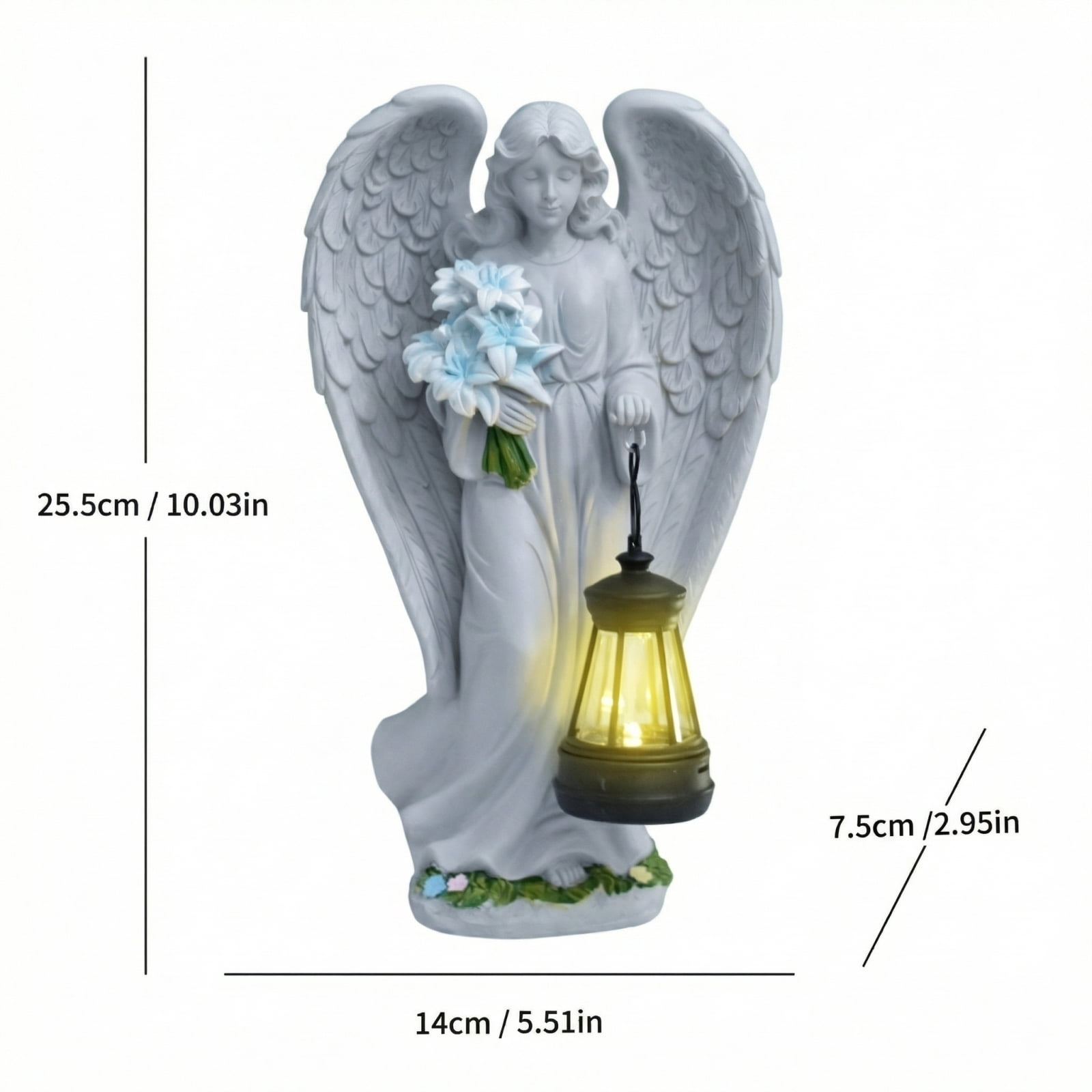 Holding Flowers Angel Garden Statue,Memory Guardian Waterproof Outdoor Solar Garden Decor with Warm Light,Praying Angel Figurine Sculpture for Lawn Yard Patio,Sympathy Gift
