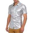 thumbnail image 6 of Men's Sequin 70s 80s Disco Shirt - Retro Short Sleeve Button Up Party Outfit Top & Clubwear 80s Shirt, 6 of 9