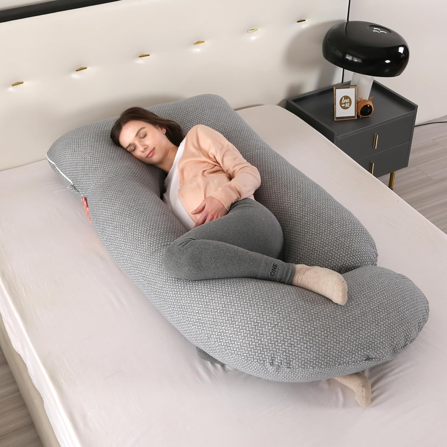 SHANNA J-Shape Pregnancy Pillow Full Body Maternity Pillow for Pregnant Women with Washable Cover for Back Belly Hips Legs Support, 57 * 27.5inch, Dark Gray