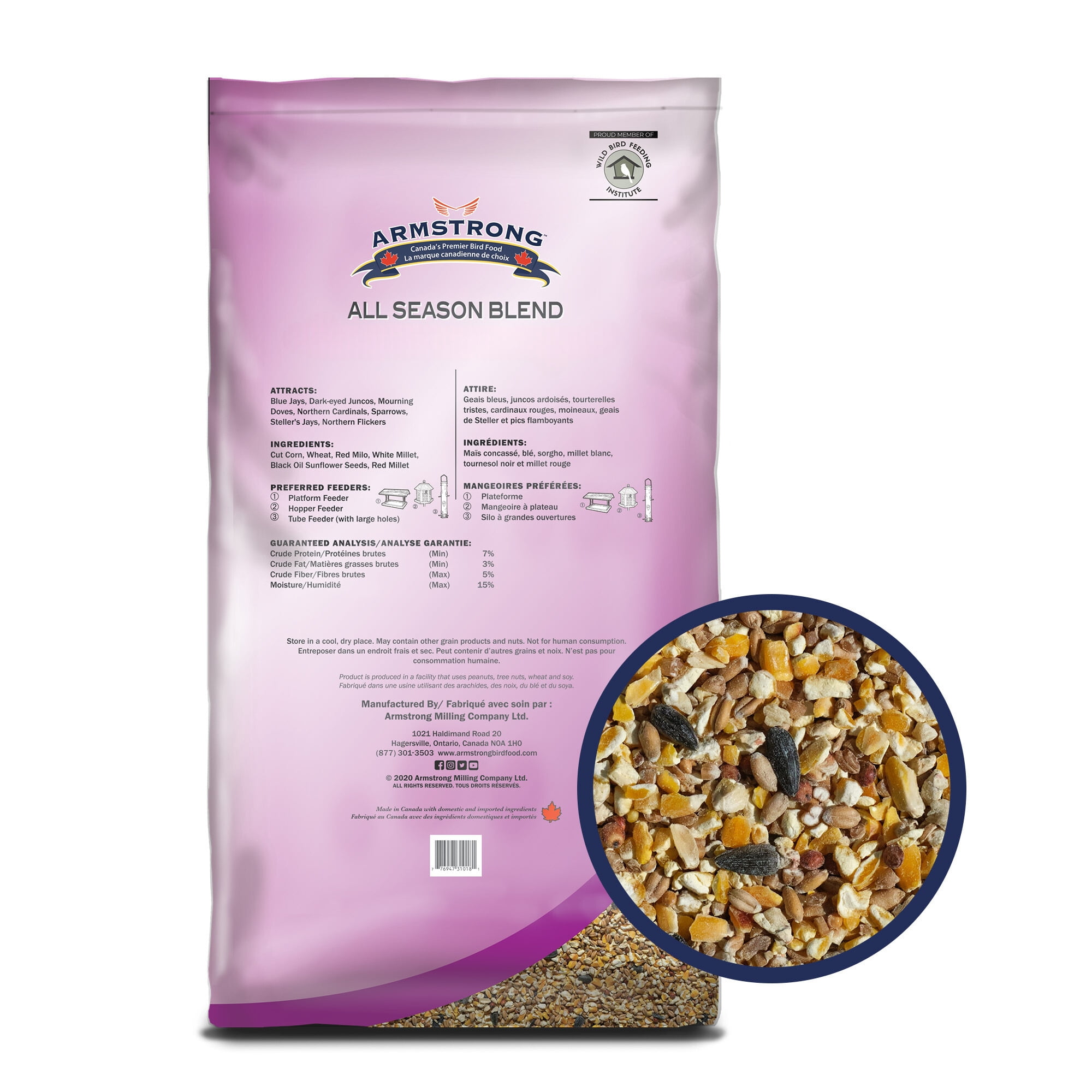 Armstrong Wild Bird Food All Season Blend, 40 Pounds - with Cut Corn, Wheat, White Millet and Black Oil Sunflower Seeds for Blue Jays, Dark-Eyed Juncos and Mourning Doves