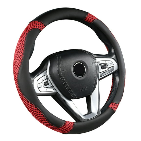 Car Steering Wheel Cover Leather Auto Anti-Slip Steering Wheel Protector Universal for Cars SUVs Trucks Red