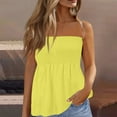 thumbnail image 2 of Prdecexlu Tube Tops for Women Plus Size Strapless Smocked Ruffled Cute Off the Shoulder Tank Tops Sleeveless Holiday Shirts Casual Backless Flare Hem Summer Blouses Yellow S, 2 of 7
