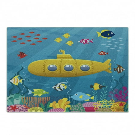

Yellow Submarine Cutting Board Coral Reef Colorful Fish Ocean Life Marine Creatures Tropic Decorative Tempered Glass Cutting and Serving Board Small Size Blue Yellow Pink by Ambesonne