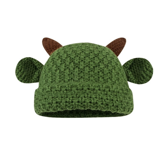 Xfvqtps Womens Cute OX Horn Hat with Ear Cuffed Solid Color Stretch Windproof Coldproof Fashion Versatile Warm Winter Beanie Green