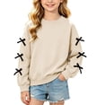 thumbnail image 2 of fnnxnal Girls Bow Detail Crewneck Long Sleeve Sweatshirt - Oversized Pullover Top in Beige,Size 11-12T, 2 of 8