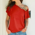 thumbnail image 3 of Mujeres Hombro Inclinado Cruz Manga Corta Tops Verano Moda Casual Suelto Color Puro Mujeres Hombro Frío Camisetas Naranja XL, 3 of 6