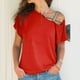 thumbnail image 2 of Tops de manga corta cruzados con hombros inclinados para mujer,Camisetas cruzadas con hombros inclinados para mujer Tops con hombros descubiertos para mujer Camisetas con hombros descubiertos para mujer Alta capacidad, 2 of 6