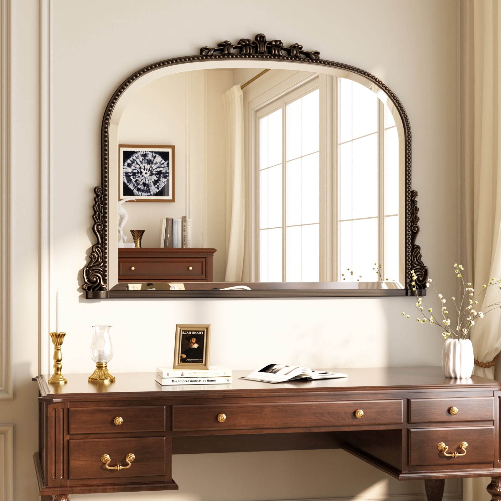 GRAHMCY 36"x 27" Bathroom Mirror Arched Vanity Mirror Decor Wall Mirror Vintage Mirror, Antique Bronze
