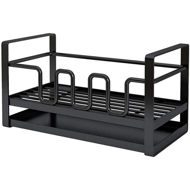 Organizador de fregadero de cocina con soporte de esponja, almacenamiento para cepillos de limpieza fregadero de cocina, jabonera, escurridor con bandeja de drenaje, multifuncional, negro Zhivalor WLJ-1107