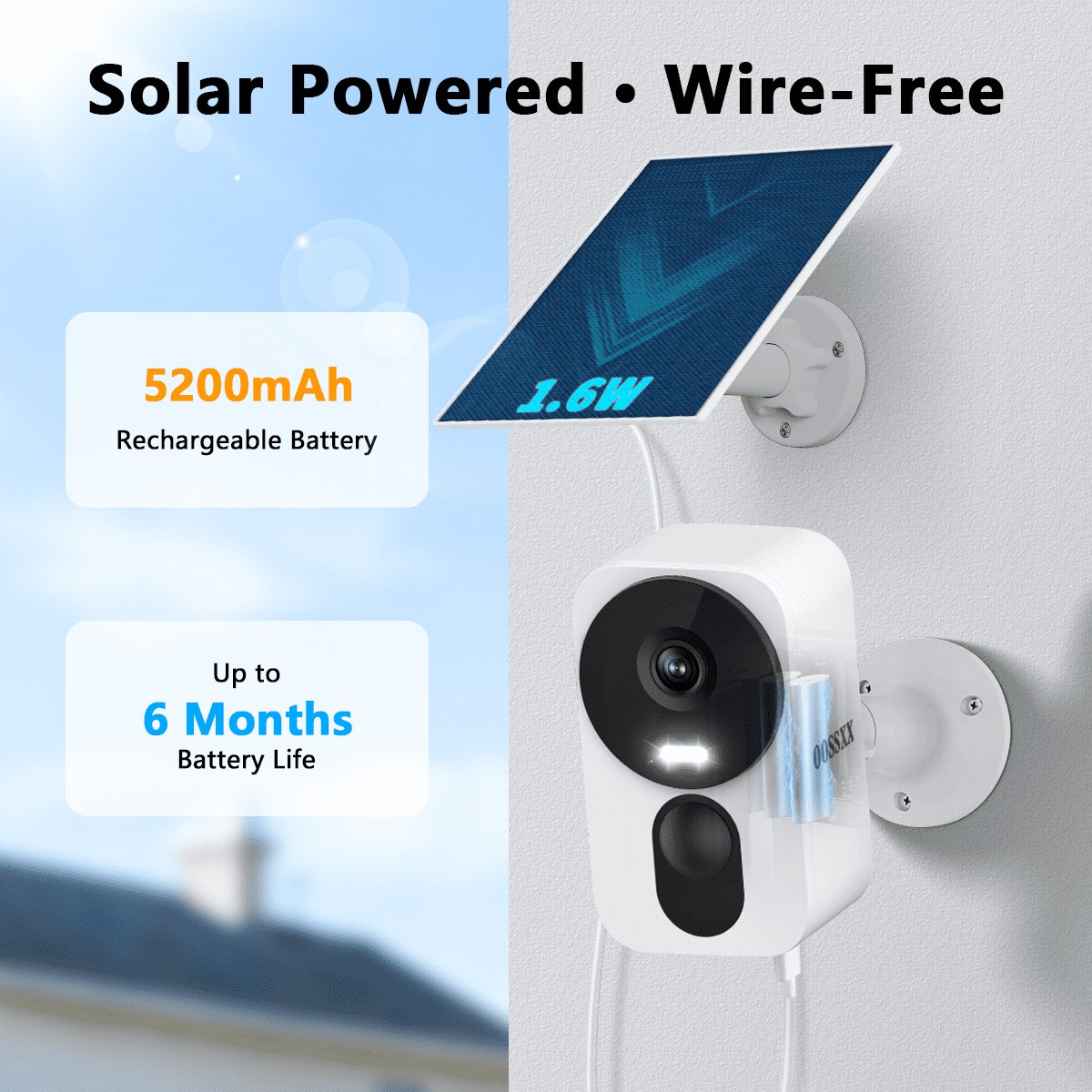OOSSXX 2K Wireless Solar Security Camera Outdoor, 4MP WiFi Cameras with PIR Human Detection, Color Night Vision, 2.4G/5G Dual-Band, Two-Way Audio, IP65 Waterproof, SD/Cloud Storage