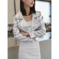thumbnail image 2 of Abrigo de piel de oveja auténtica de metal plateado para mujer, tendencia 2024, chaqueta de cuero de motocicleta recortada y ajustada de cintura alta de alta gama, 2 of 5