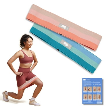 POPSUGAR No-Roll Fabric Hip Bands Set, Light & Medium Resistance, Blue/Coral