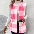 thumbnail image 4 of Fuzzy Fleece Plaid Jacket Vests for Women with Pockets Sleeveless Open Front Sweater Cardigan Lightweight Coat (L, Hot Pink), 4 of 7