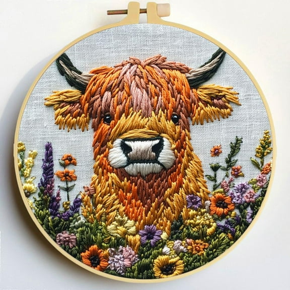 Punch Needle Kits Highland Cow Embroidery Starter Set with Hoop Easy for Beginners DIY Stress Relief Handmade Craft Hobby and Home Decor 20x20cm-2