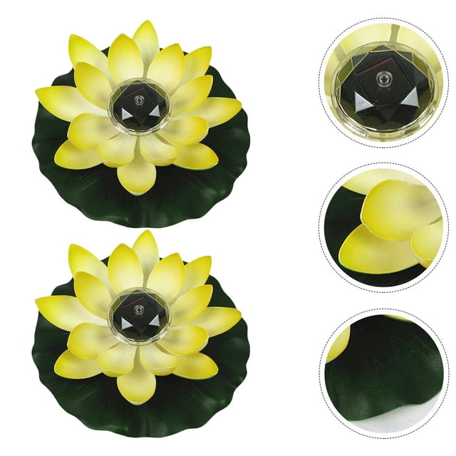 OUNONA 2Pcs Solar Energy Lotus Light Yellow Floating Pond Decorative Landscape Lamp
