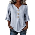thumbnail image 3 of MuXiKeJi Clothes 3/4 Length Sleeve Womens Tops Cotton Linen Boho Blouses Floral V Neck Shirts Summer Beach Casual Top, 3 of 5