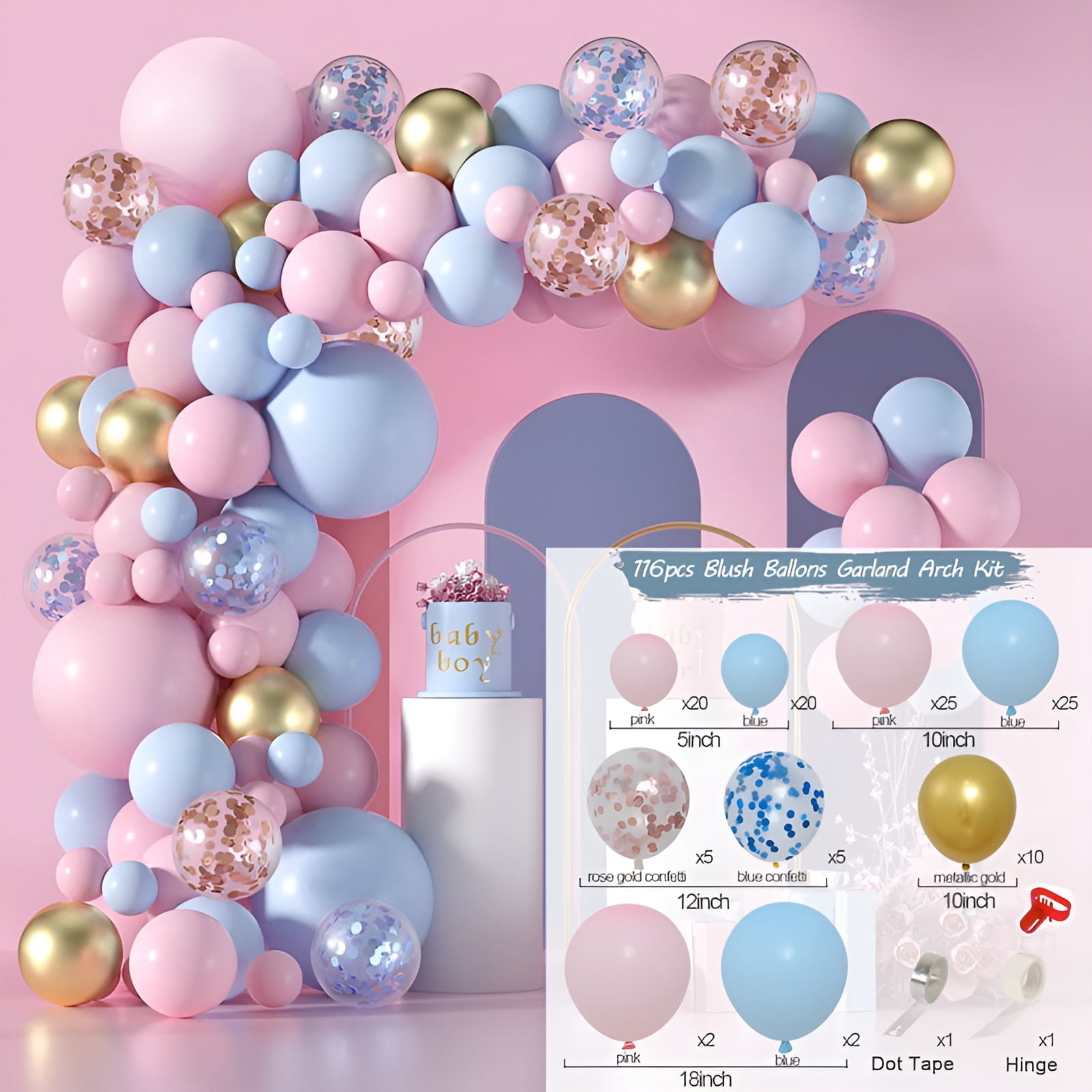 lobida Balloon Garland Arch Kit Gender Reveal Party Decoration, Latex, Pink and Blue