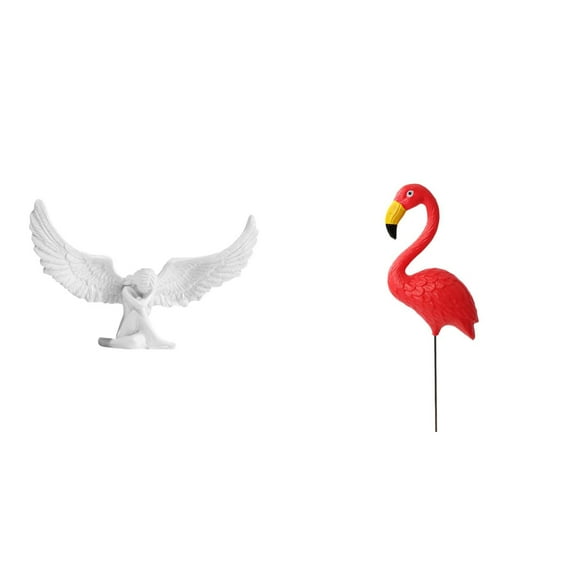 CarpNettore Angel Bird Statue Figurine Resin Crafts Decoration Ornament Sculpture for Office Housewarming Bookshelf Hallway Desktop Yard Art Ornament Fairy Garden Accessories Flamingo Stake for
