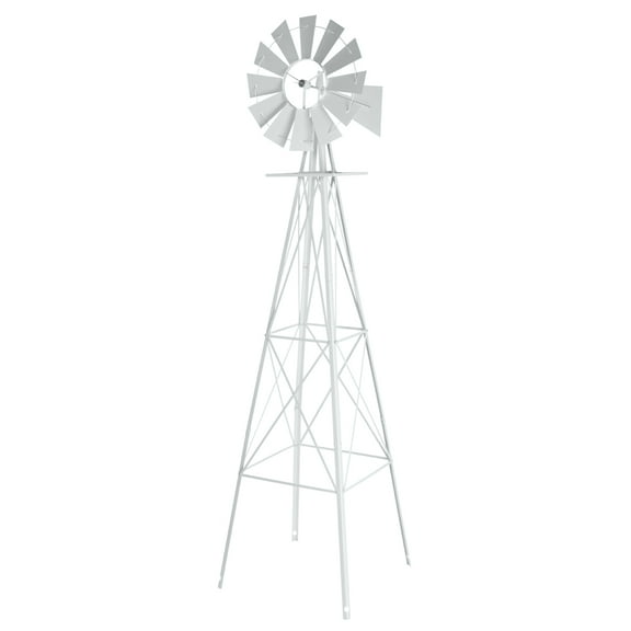 8FT Weather Resistant Yard Garden Windmill Weather Resistant, Ball Bearing for Quiet Operation, for Lawn,Garden, White