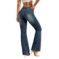 thumbnail image 5 of Karymi Workout Shorts Women Low Rise Single Button Zipper Fly Flare Jeans, Contrast Stitch Front Square Patch Pocket Slim Stretch Bell Bottom Denim Pants Womens Shorts, 5 of 7