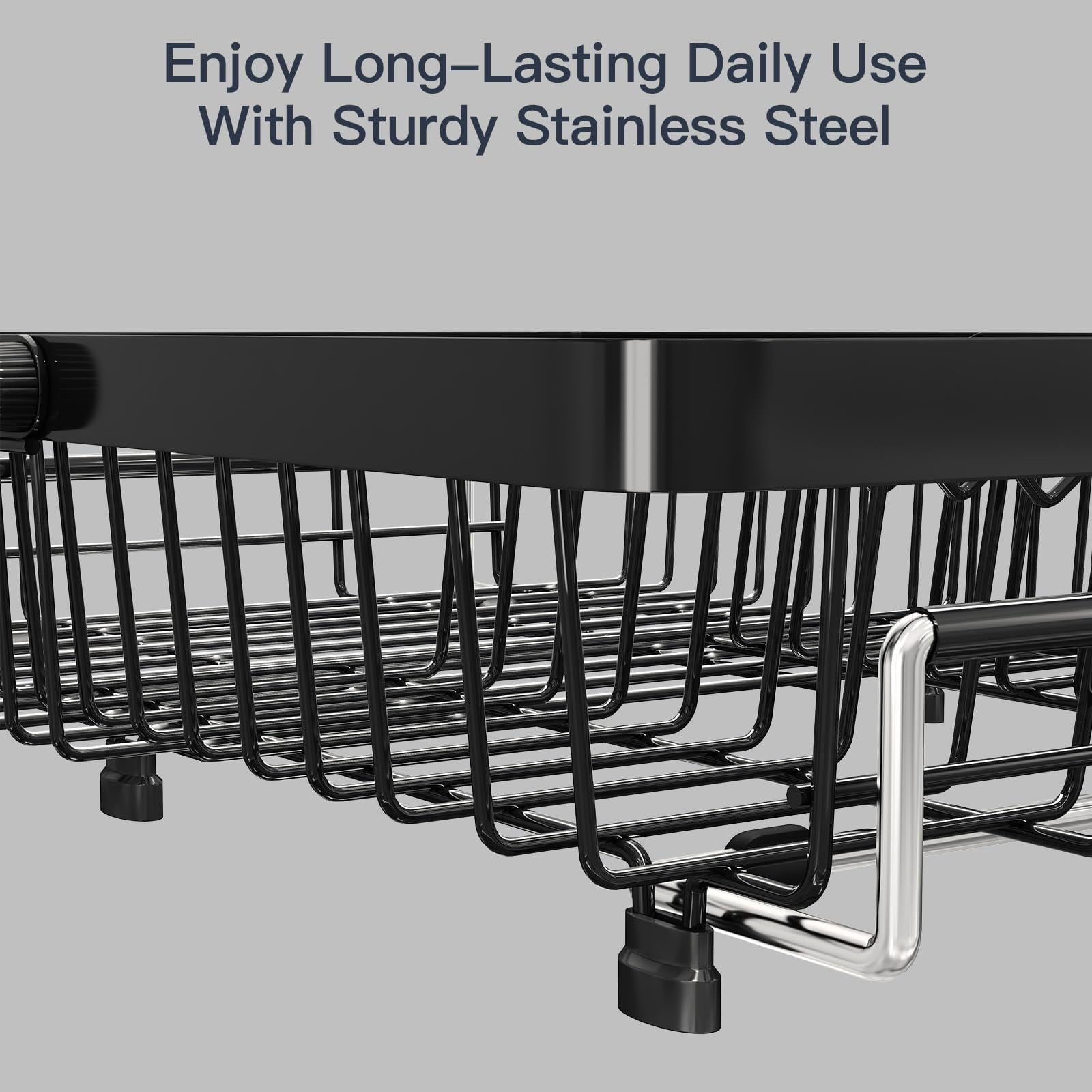Expandable Stainless Steel Over The Sink Dish Drying Rack For Small Kitchen Counter Space Saving  Compact Rv Plate Drainer Strainer In Black Wire Metal With Hanging Adjustable Utensil Holder