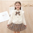 thumbnail image 1 of Conjuntos de blusas y camisas de cuello redondo y manga larga Conjunto de niña Primavera y otoño Cárdigan de punto de manga larga con lazo elegante y minifalda acampanada Conjunto de dos piezas Blusa, 1 of 8