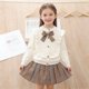 thumbnail image 2 of Odeerbi Niñas 2 Piezas Preppy Outfit Ruffle de Punto Cardigan y Falda Plisada Cuadrado Conjunto de Uniforme Escolar Con Corbata, 2 of 8