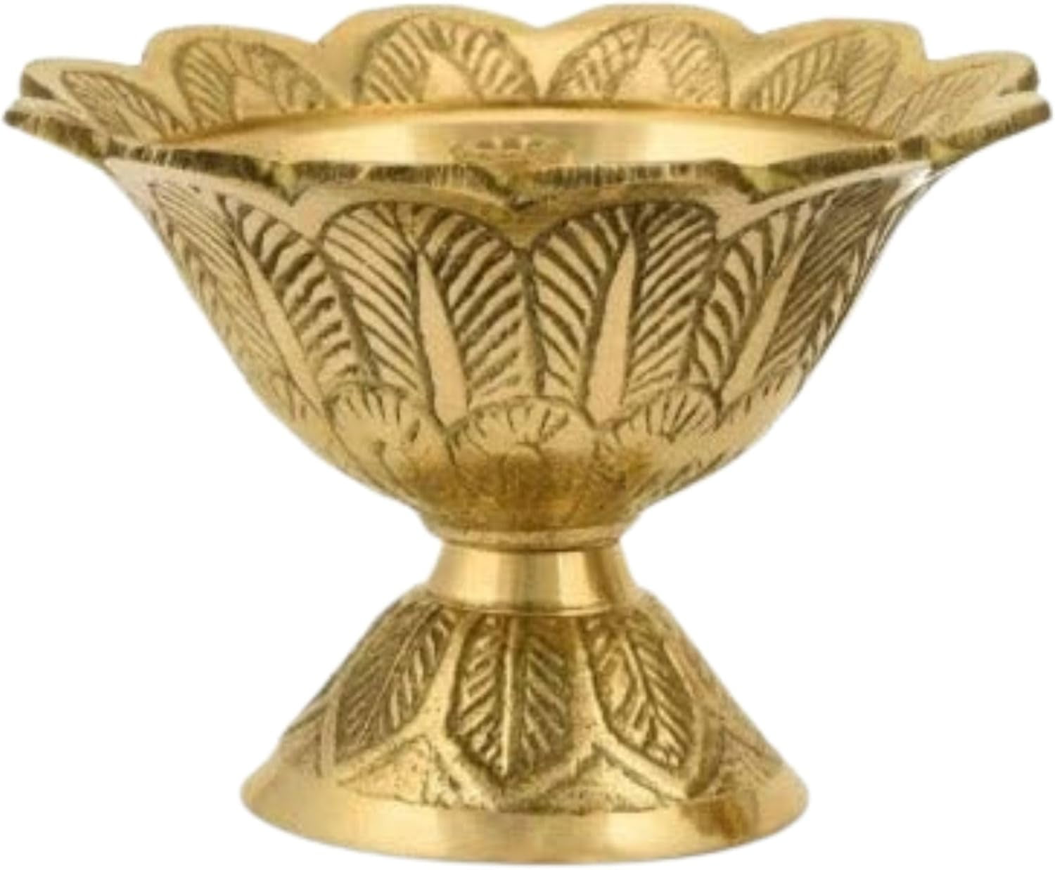 Handmade Brass Devdas Diya Oil Puja Lamp Engraved Design for Home Office