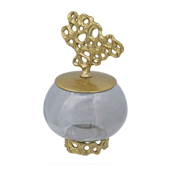 CC Home Furnishings Small Glass Jar with Lid - 10" - Black and Gold