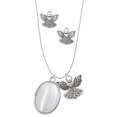 thumbnail image 1 of Delight Jewelry Silvertone Oval - Imitation Cat's Eye - White - Silver tone Guardian Angel Charm Necklace and Stud Earrings, 1 of 4