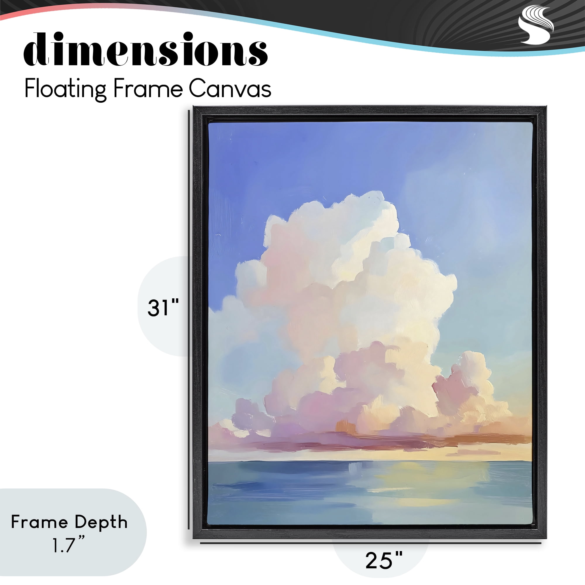 Stupell Industries Dreamy Pastel Clouds over Sea Black Framed Floater Canvas Wall Art, design by The Prints Vibe